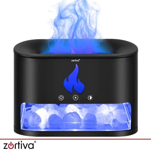 Aromadiffuser luftfuktare 250 ml med LED-ljus eldstadseffekt svart