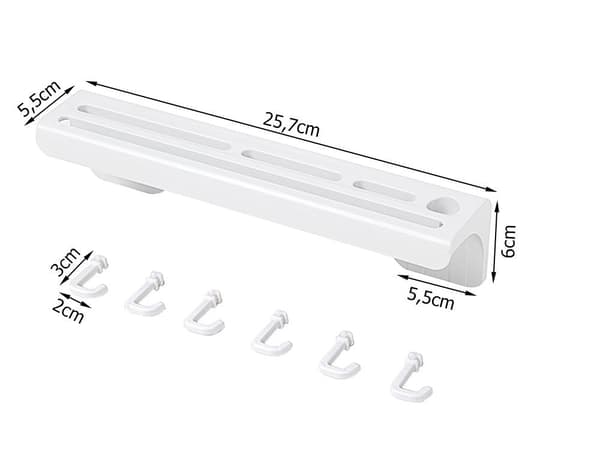 Seinäveitsiteline itsekiinnittyvällä kiinnityksellä, 6 säädettävää koukkua 25,7 cm