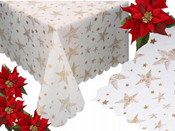Julduk polyester vit med stjärnor/snöflingor 140 x 220 cm