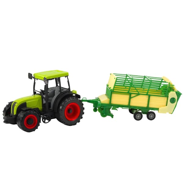 Leksakstraktor med trailer 49 cm grön/gul plast