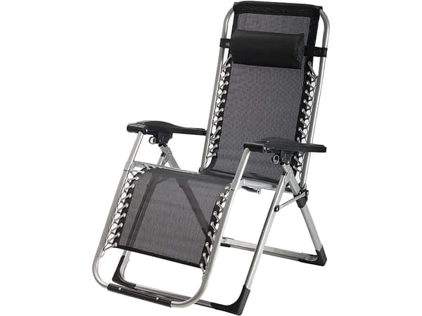 Hopfällbar solstol Zero Gravity justerbart ryggstöd svart max 140 kg