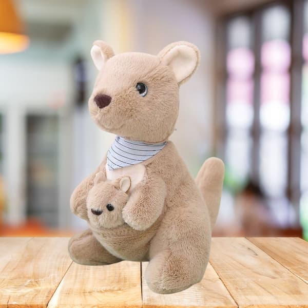 Pehmolelukenguru 23 cm beige, pehmeä pehmolelu, jossa vauva taskussa