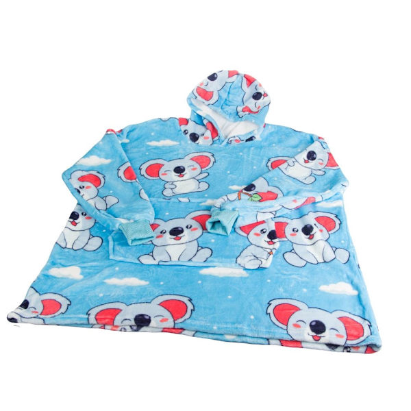 Filttröja med huva oversize XXL one size blå polyester