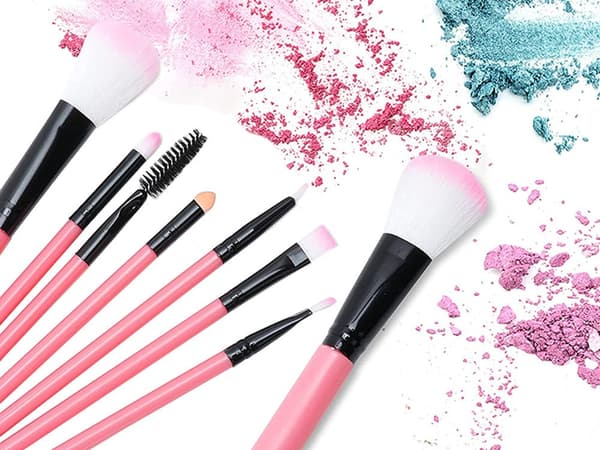 Makeupbørstesæt 12 dele med etui rosa syntetiske børstehår