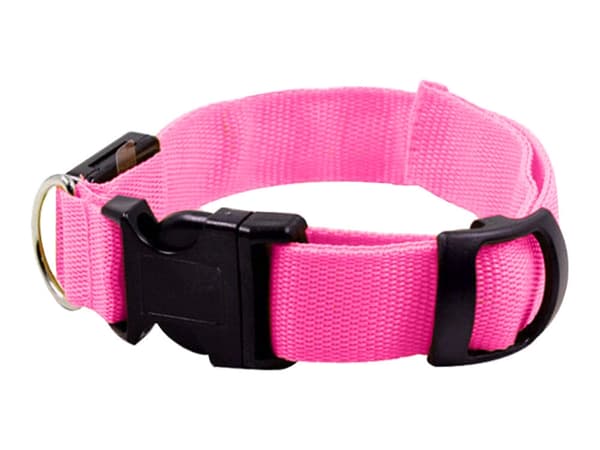 LED-halsbånd hund/kat justerbart 46–59 cm rosa inkl. 2 batterier