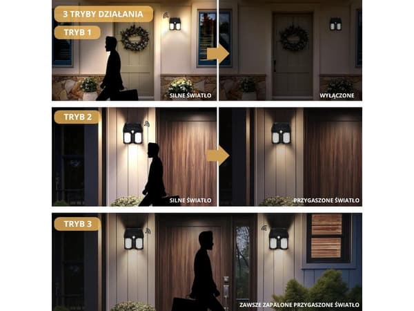 Solarlampe LED med bevægelses- og skumringssensor 3 indstillinger