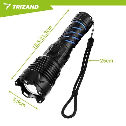 Taktinen LED-taskulamppu 1500 lm ladattava 5000 mAh USB-C