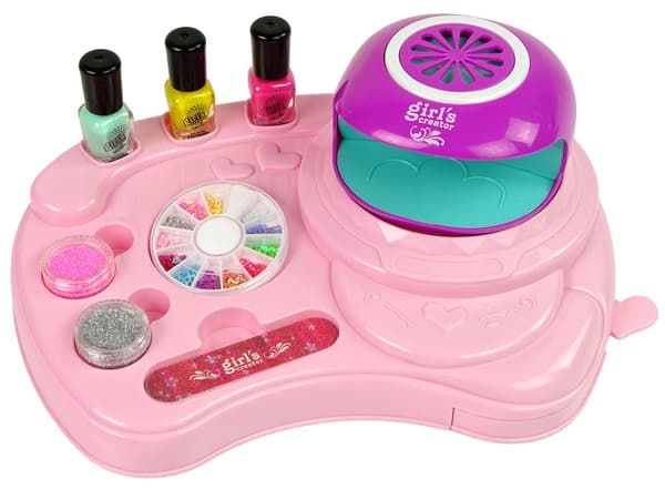 Manikyrset för barn med nageltorkare, 2 nagellack, glitter & stickers