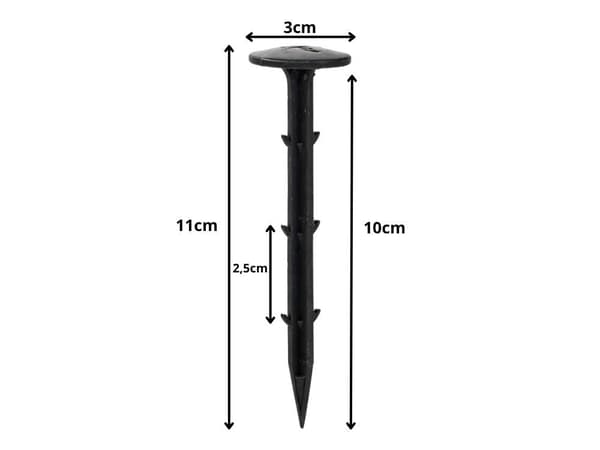 Markpinnar för fiberduk i plast 11 cm, svarta, 10-pack