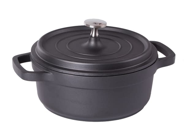 Kasserolle med låg støbt aluminium 2,2 l non-stick sort