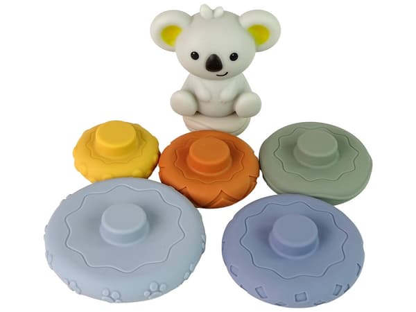 Stablelegetøj pyramide i blød gummi med koala, 6 skivor, 6+ mån