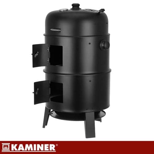 3-i-1 kulgrill med røgboks og lågtermometer 80x48x42 cm sort