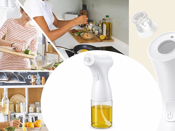 Elektrisk oliesprøjte 200 ml glas USB-C justerbar spray hvid