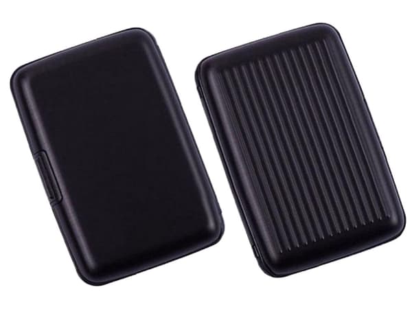 Kortholder i aluminium 6 rum RFID-beskyttelse sort 11x7,5x2 cm