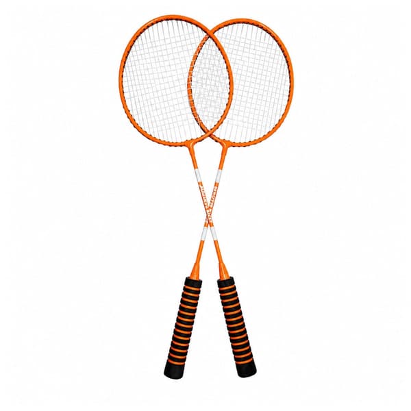 Badmintonset 2 racketar + plastshuttlecock med bärväska orange/svart