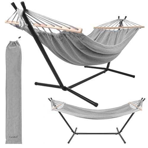 Dubbel hängmatta med ram 200x150 cm 250 kg bomull/polyester grå
