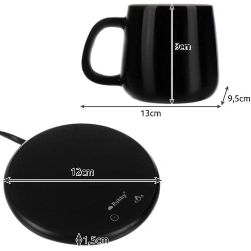Kopvarmer sæt med keramisk kop 400 ml, låg & ske, 60°C timer