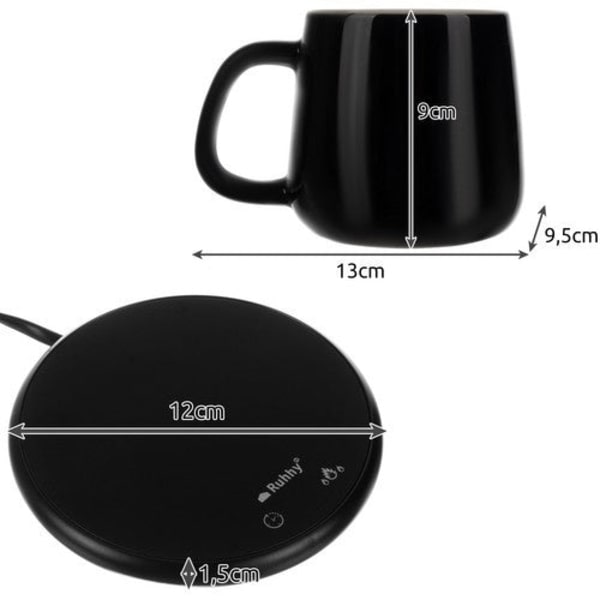 Muggvärmare set med keramisk mugg 400 ml, lock & sked, 60°C timer