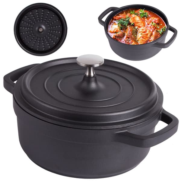 Kasserolle med låg støbt aluminium 2,2 l non-stick sort