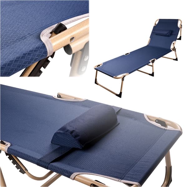 Fällbar campingsäng med kudde 193x66 cm marinblå, max 120 kg