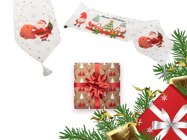 Julbordsrunner julmotiv vit 205x35 cm