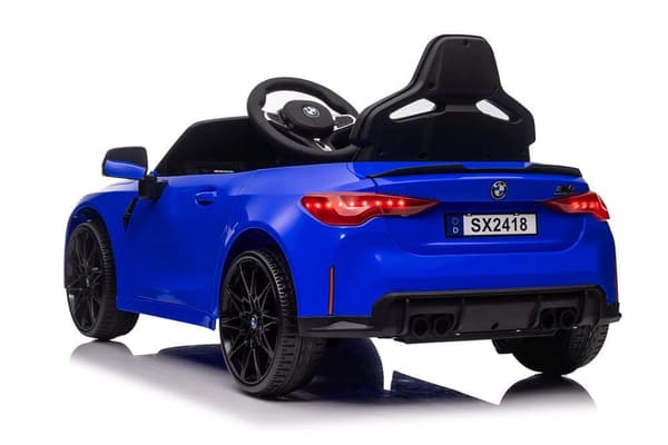 Batteridriven BMW M4 leksaksbil blå 112x57x29 cm