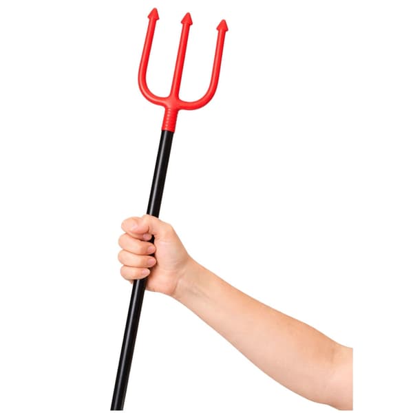 Djævlegaffel rekvisit 112 cm rød/sort plast 4 dele Halloween
