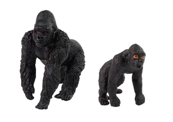 Gorillafigurer 2-pak i plast, voksen + unge, 11 cm, 3+ år