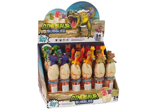 Såpbubblor dinosaurieflaska 18 cm, 24-pack, 12 varianter, 3+ år
