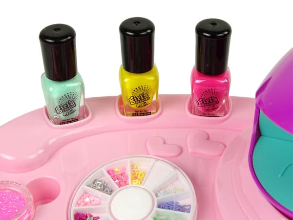 Manikyrset för barn med nageltorkare, 2 nagellack, glitter & stickers