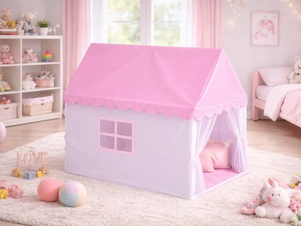 Børnetelt slot rosa polyester 130x98x125 cm med bærepose