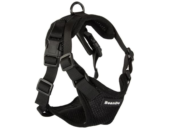 Hundesele M sort med kobbel 150 cm reflekterende justerbar