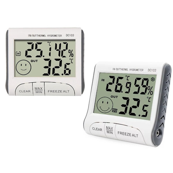 Väderstation termometer/hygrometer med extern sensor, inne/ute, vit