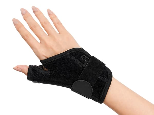 Tumstöd med handledsband kardborre justerbar svart, höger/vänster