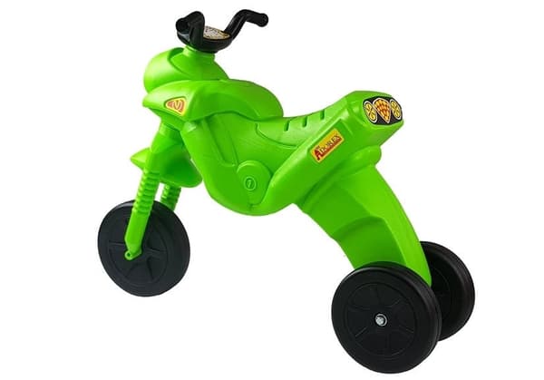 Tre-hjulet løbecykel for børn 2+ år i plast, grøn