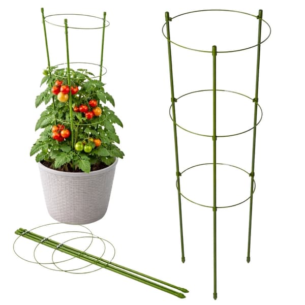Växtstöd 60 cm med 3 justerbara ringar grön metall/plast