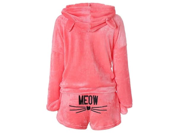 Pyjamas dam 2-delar bomull långärmad tröja + shorts rosa XL