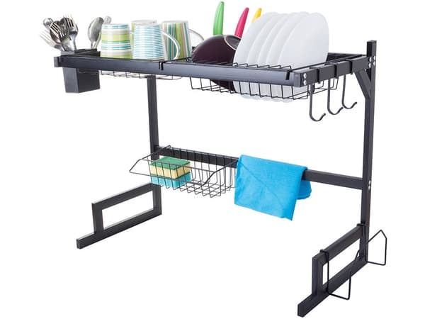 Diskställ över diskho med bestickhållare 6 krokar svart 65,5 cm