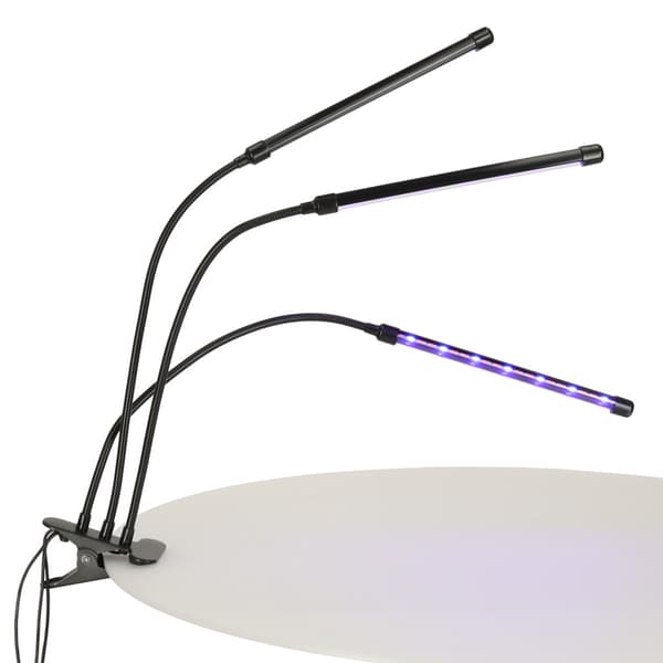 LED-vækstlampe 10W med klemmebeslag, 3 fleksible arme, USB, timer
