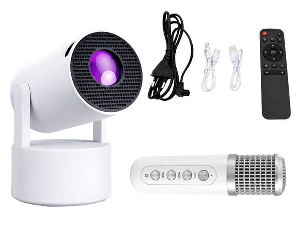 LED-projektor Android TV 11 WiFi BT, 720p HD, 130 tommer, mikrofon