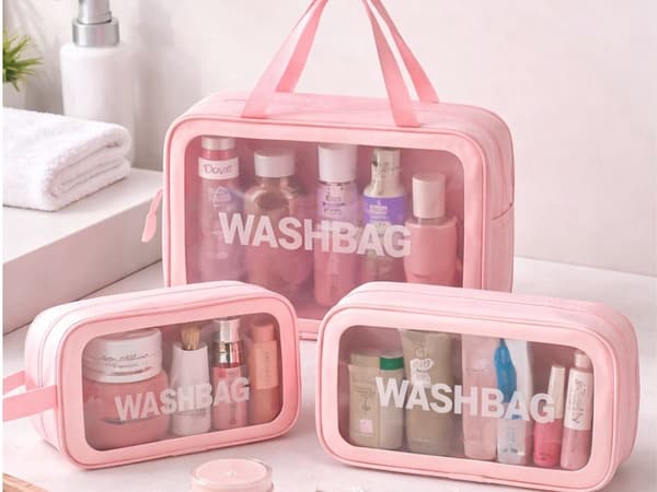 Necessärset 3 delar med transparent front rosa 30x20x8 cm
