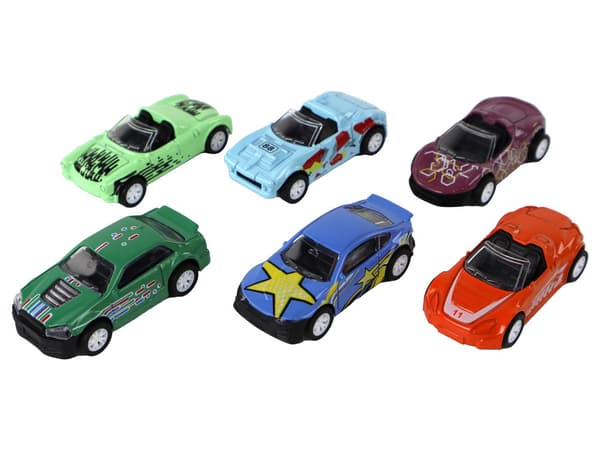 Legetøjsbiler friktionsdrev 1:64 6-pack med metalkuffert