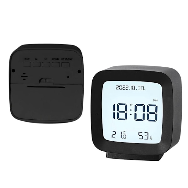 Digital väckarklocka LCD med datum, temperatur & luftfuktighet svart