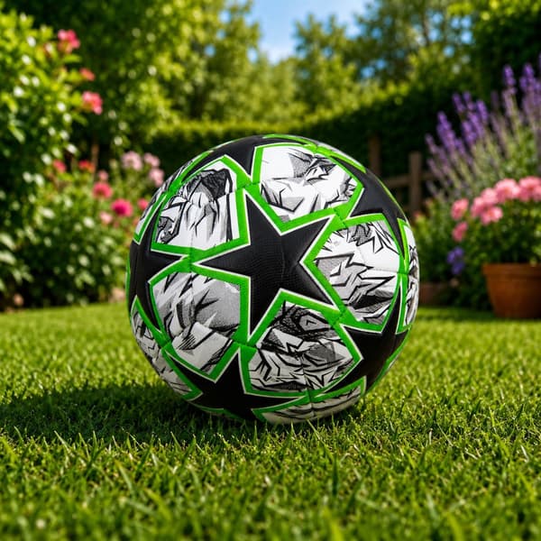 Träningsfotboll storlek 5 svart/grön/vit, diameter ca 22 cm