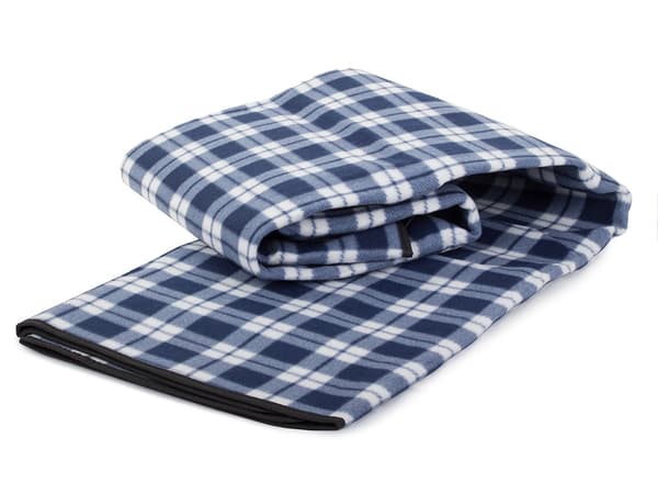 Picnictæppe 150x200 cm fleece med vandtæt underside blåternet
