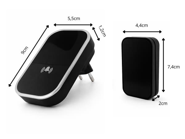 Trådløs dørklokke batterifri knap IP68 130 m 38 melodier sort