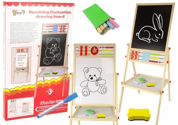Tegne- og skrivebræt i træ 2-i-1 sort tavle/magnetisk whiteboard 101 cm