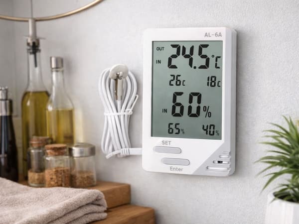 Termometer/hygrometer med LCD och trådbunden sensor inne/ute