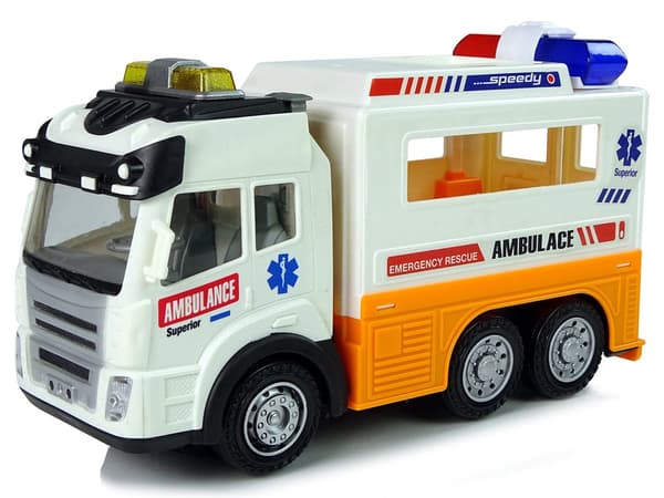 Ambulance legetøjsbil 21 cm med lys & lyd, åbnbar bagdør 3+