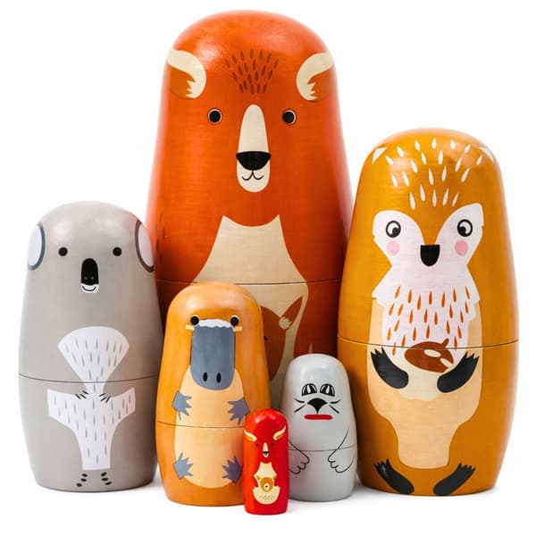 Matryoshka dockor i trä skogsdjur 6 delar stapelbara 14,5 cm